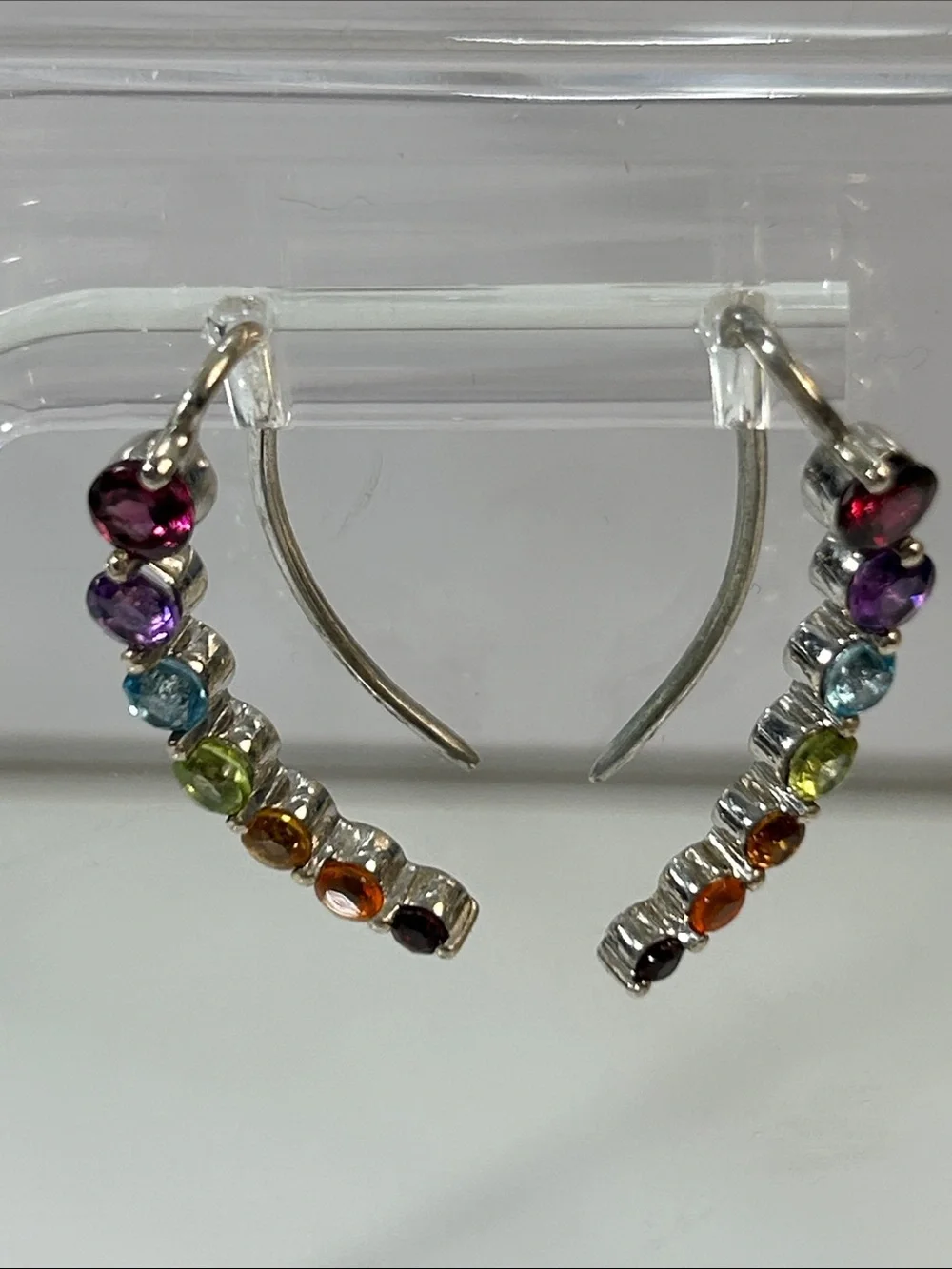 NWT NYC 11 Sterling Silver Genuine Multi Gemstone Curved Line Earrings